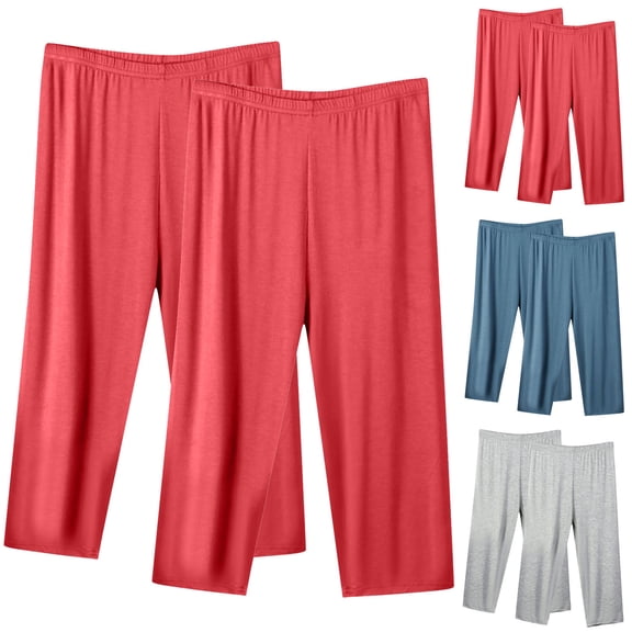 Inverlee 2 Pack Capri Yoga Pants for Women Plus Size Relax Fit Elastic Waist Trousers Trendy Casual Lightweight Breathable Bottoms