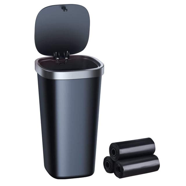 Cubo de basura para coche xuenair Mini con tapa, portavasos, 800 ml, color negro