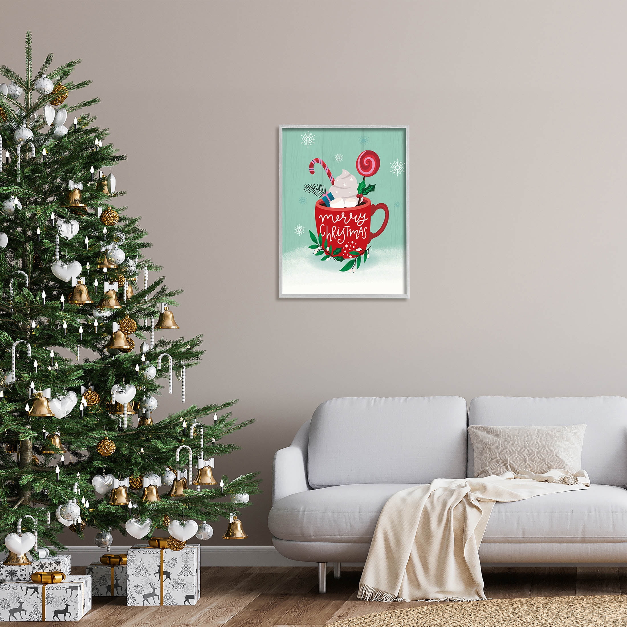 Merry Christmas Warm Cocoa Holiday Graphic Art Gray Framed Art Print Wall Art