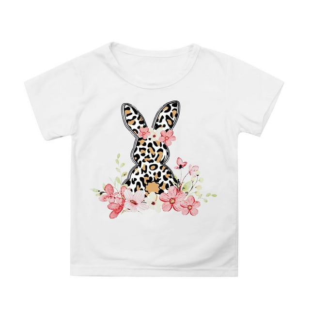 HNMKIU Hauts d'Été Décontractés pour Filles Manches Pétales Col Rond T-Shirts pour Enfants pour Pâques Extérieur et Usage Quotidien