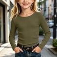 thumbnail image 2 of Bovxnpu Girls Long Sleeve Shirts Undershirts Ribbed Long Sleeve Crew Neck Top Fall Winter Outfits, 2 of 10