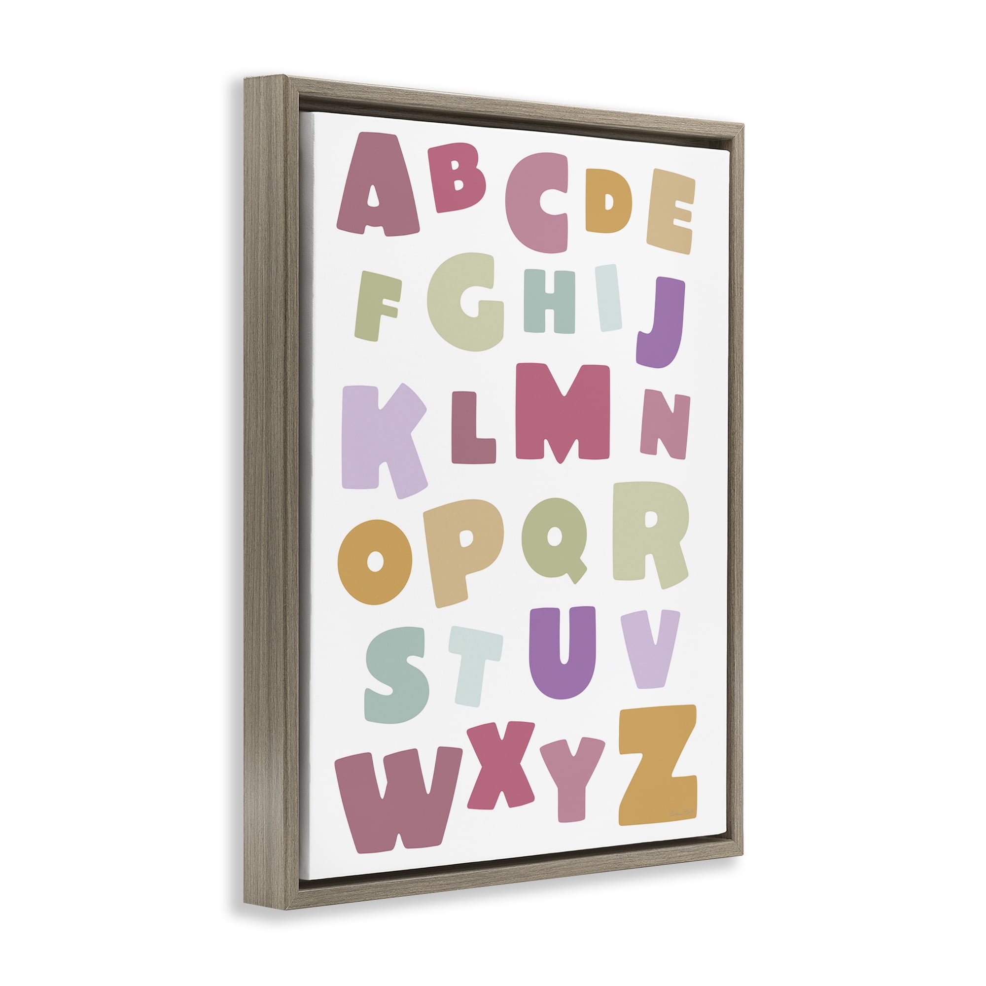 Stupell Industries Muted Alphabet Letters Brown Framed Floater Canvas Wall Art, design by Susan Ball