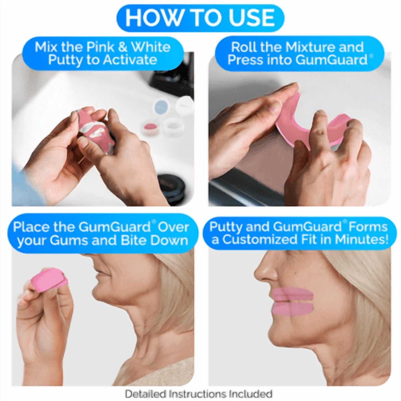 Standard GumGuard Full Arch Denture Mouthguard Set Upper and Lower Custom-Fit Made in USA Pink