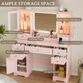 thumbnail image 5 of PUFFCAFE Makeup Vanity Desk with Mirror and Lights,43" Pink Farmhouse Vanity Table Set with RGB Cabinets & Power Outlet,Large Dressing Table for Women Bedroom, 5 of 7