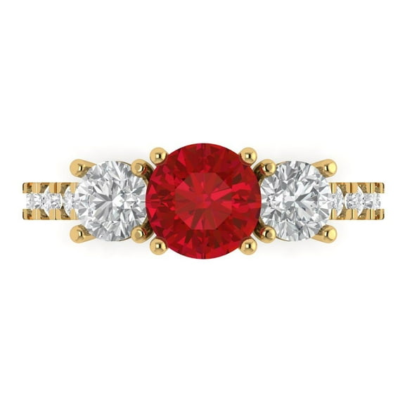 Clara Pucci 14K Yellow Gold 1.97ct Ruby Three-Stone Ring for Women