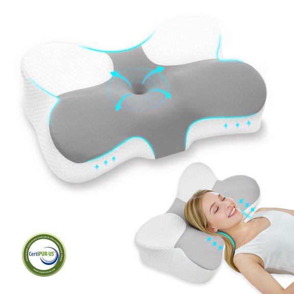 Memory Foam Pillow, Z-hom Cervical Pillow for Neck Pain,Cooling Side Sleeper for Neck Back Shoulder Support with Gray Removable Pillowcase Standard 23.62"×14.17"×5.12"/3.15”