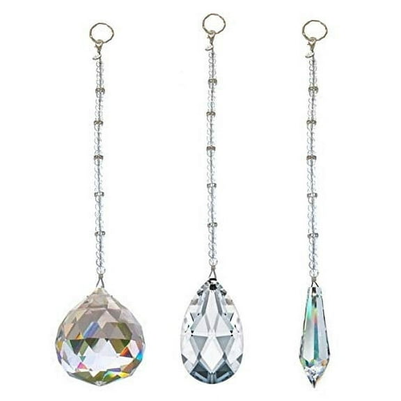 Sun Catcher Crystal, Rear View Mirror Car Charm Ornament, Hanging Pendent 30mm, Comes in a Gift Bag -3 Pack Assorted