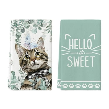 Sm:)e Highly Absorbent Cat Leaves Polyester Kitchen Towel (2 Count)