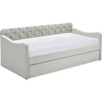 ClickDecor Carmina Upholstered Twin Size Daybed with Roll Out Trundle, Beige