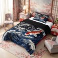 thumbnail image 2 of Manfei Ukiyo-e Koi Wave Twin Comforter Sets for Teens, Sparkle Sky Bedding Set, Black Blue, Black Reversible 2 Pieces, 1 Comforter and 1 Pillowcase, 2 of 6