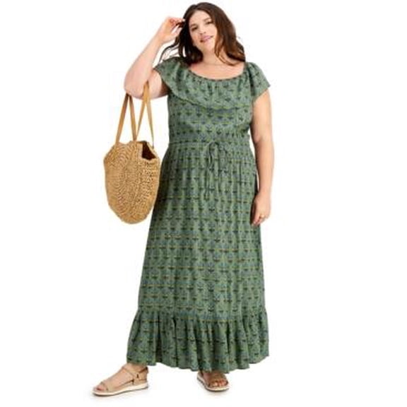 MSRP $70 Style & Co On/Off-Shoulder Maxi Dress Green Size MEDIUM NWOT