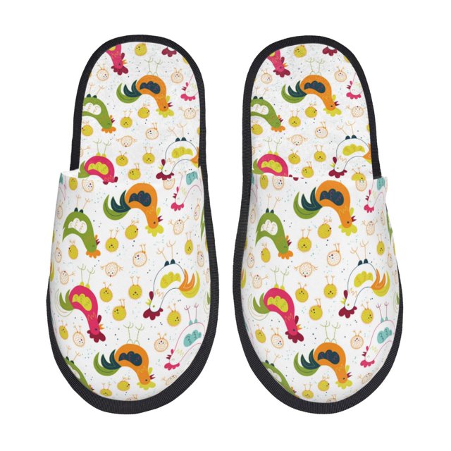 Fotbe Chickens A Pantuflas Peludas para Mujer con Estampado, Zapatillas de Peluche, Zapatos de Invierno para Casa, Uso Interior y Exterior-Medium