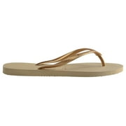 Havaianas Women Slim Flip Flops - صندل الربيع والصيف للنساء - رمادي رملي / ذهبي فاتح ، 6