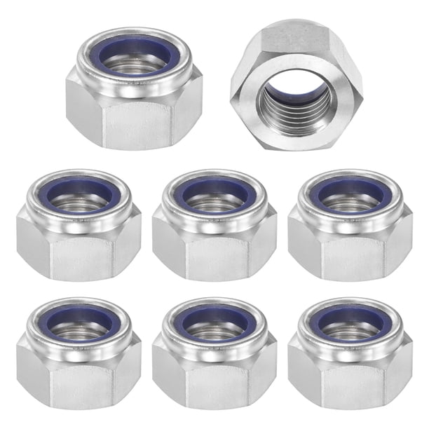 Uxcell Paquete de 8 Tuercas de Bloqueo Hexagonales con Inserto de Nylon Métrico, Rosca M30 x 3.5mm, Tuercas de Bloqueo Autolock de Acero Inoxidable 304 para Industrial
