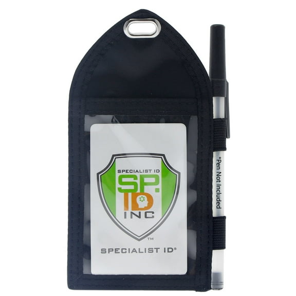 5 Pack - Heavy Duty Badge Wallet with Pen Loop Holder - Double Pocket Key Card Holder - Clear Front Display Window - Secure Back Pouch for Cards, Money, Flash Drive and More by Specialist ID (Black)