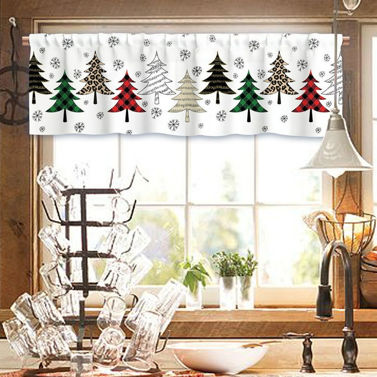 Beiwei Christmas Window Treatments Kitchen Valance Short Curtain Xmas Ds Slot Top Cafe Tier B W 69 X H 18 Com