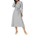 thumbnail image 2 of INSPIRE CHIC Pleated Shirt Dress for Women's Long Sleeve Mock Neck Flowy Casual Midi Dress M Grey, 2 of 6
