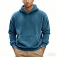 thumbnail image 2 of gbyLJF Mens Fuzzy Hoodie Double-sided Fleece Solid Color Long Sleeve Hooded Sweatshirt Round Neck Pullover Tops with Pocket, 2 of 9