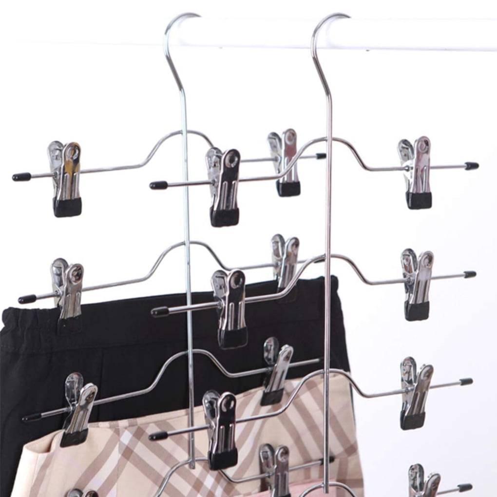 Qualsen Space Saving Hangers Slacks Towels Jeans 2 Pack Skirt Hangers for Pants 4 Tier Skirt Trouser Hangers with Clips Shorts Organizer Metal Multifunctional Hangers with Soft Adjustable Clips 