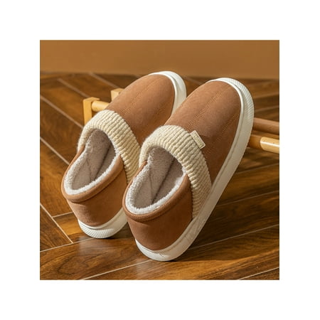 

Rotosw Women Cotton Slipper Slip On Warm Shoes Memory Foam Slippers Cozy Plush Lined Moccasins Cold Weather Anti-Slip House Shoe Coffee 9.5-10