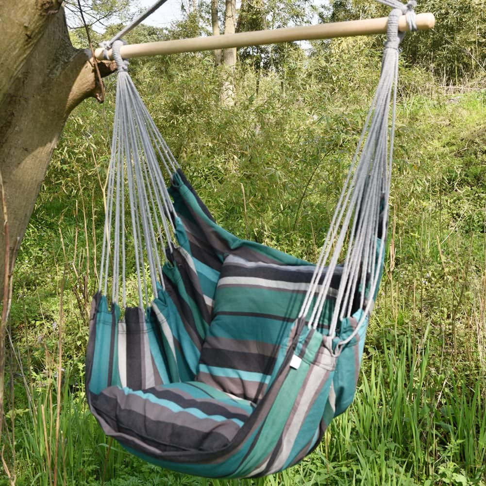 Garden Cotton Hanging Hammock Chair Rope Swing Chair with 2 Cushions