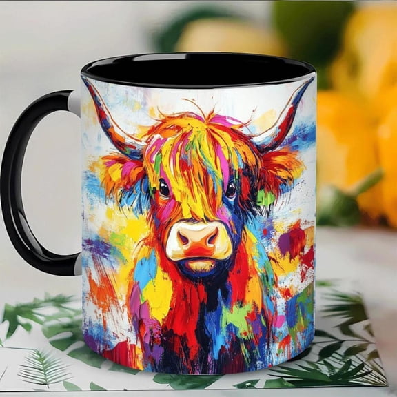 1pc Colorful Highland Cow Ceramic Mug 11oz Durable Porcelain Coffee Tea Milk Cup Office Home Christmas Easter New Year Valentine S Day Birthday Gifts