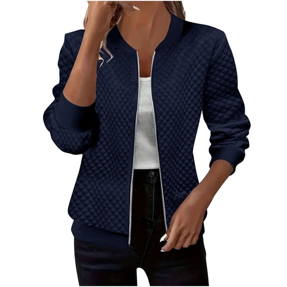 Sexlip Casual Loose Knit Jacket Long Sleeve Zipper Blouse Hoodies with Pocket Stylish Baseball Collar Lightweight Sweatshirt for Women Daily Wear Spring Fall Blue L
