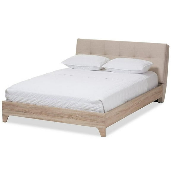 Bowery Hill Mid-Century Queen Platform Bed in Light Beige and Natural