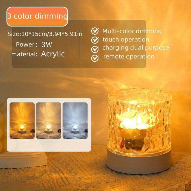 1pc Dynamic Water Ripple Night Light, Projector Lamp, Ambient Lighting For Bedroom Gaming Room Decor, Cool Wall LED Lights Decorations For Home