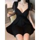 thumbnail image 5 of Vestido acampanado de encaje para mujer, traje Sexy de manga corta con escote en V profundo, corte bajo, retracción de cintura, color sólido, verano 2023, 2ZW6, 5 of 7