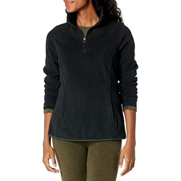 Essentials Womens Quarter-Zip Polar Fleece Jacket Outerwear, -Black,  Large 