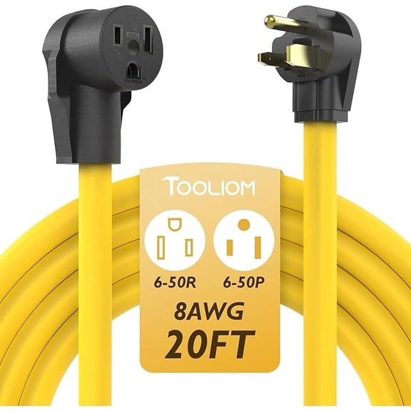 TOOLIOM 30A 8AWG 20FT 6-50P to 6-50R Power Extension Cord for Welding Machines with ETL Approved
