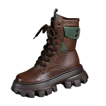 

Luiyenes Women Ankle Boots Autumn And Winter Fashion Motorcycle Style Thick Sole Comfortable Lace Up Zipper