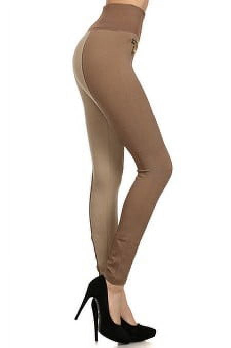 Women's Two-Tone 4" High Rise Leggings with Double Zipper, Khaki