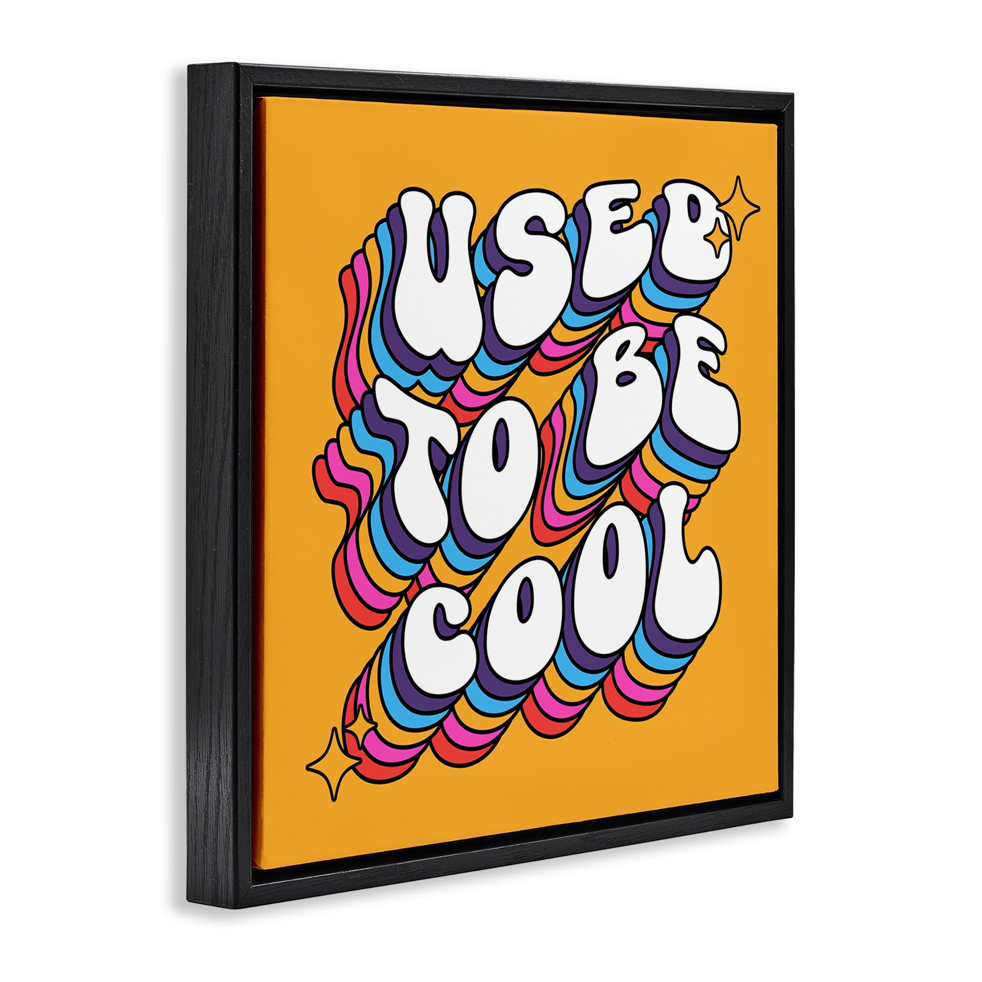 Stupell Industries Groovy Used To Be Cool Text & Numbers Painting Black Floater Framed Canvas Art Print Wall Art, 25 x 25