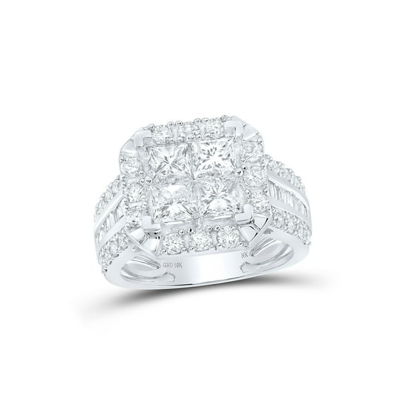 10kt White Gold Womens Princess Diamond Square Ring 3-1/5 Cttw