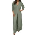 thumbnail image 2 of Riforla Women's Casual Plus Size V Neck Long Sleeved Chiffon Shirt Beach Suit Slit Long Top + Trousers Suit Blouse Bottom Pants Sets for Women Green XXXXXL, 2 of 8