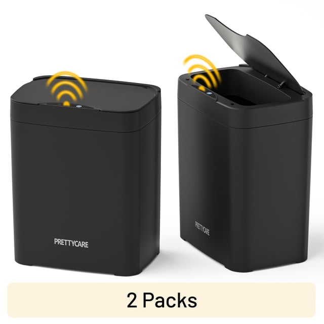 2 Pack Bote de Basura Inteligente con Sensor 14L para Baño y Cocina PrettyCare Negro