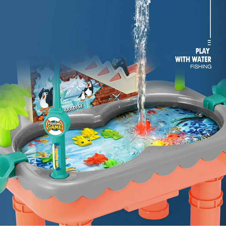 Fishing Table Kids Sand Water Table Toys for Toddlers, Outdoor Sand and Water Play Table Toys for Toddlers Kids, Water Sensory Activity Tables Beach