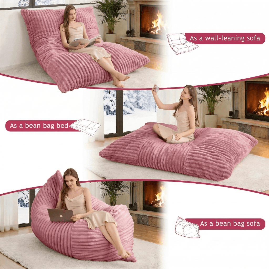 76" Oversized Convertible Bean Bag Sofa Bed with Washable Cover, Folding Memory Foam Reading Chair for Adults, Comfortable Reclining Floor Couch for Living Room and Movie Nights