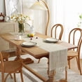 thumbnail image 4 of Camino de mesa Wracra Rustic con dobladillo de lino, 150 cm, con borlas, 4 of 5