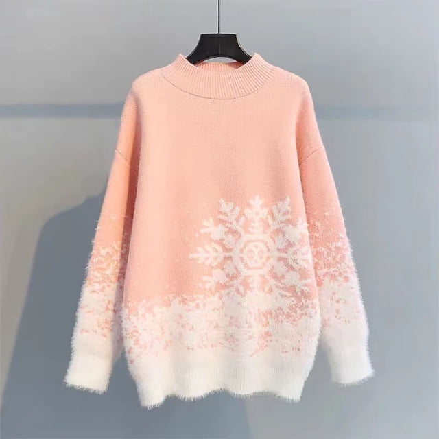 Qertyioot Chandails de Noël pour Femmes Col Rond, Chandail à Manches Longues Couleur Unie Chandail Décontracté