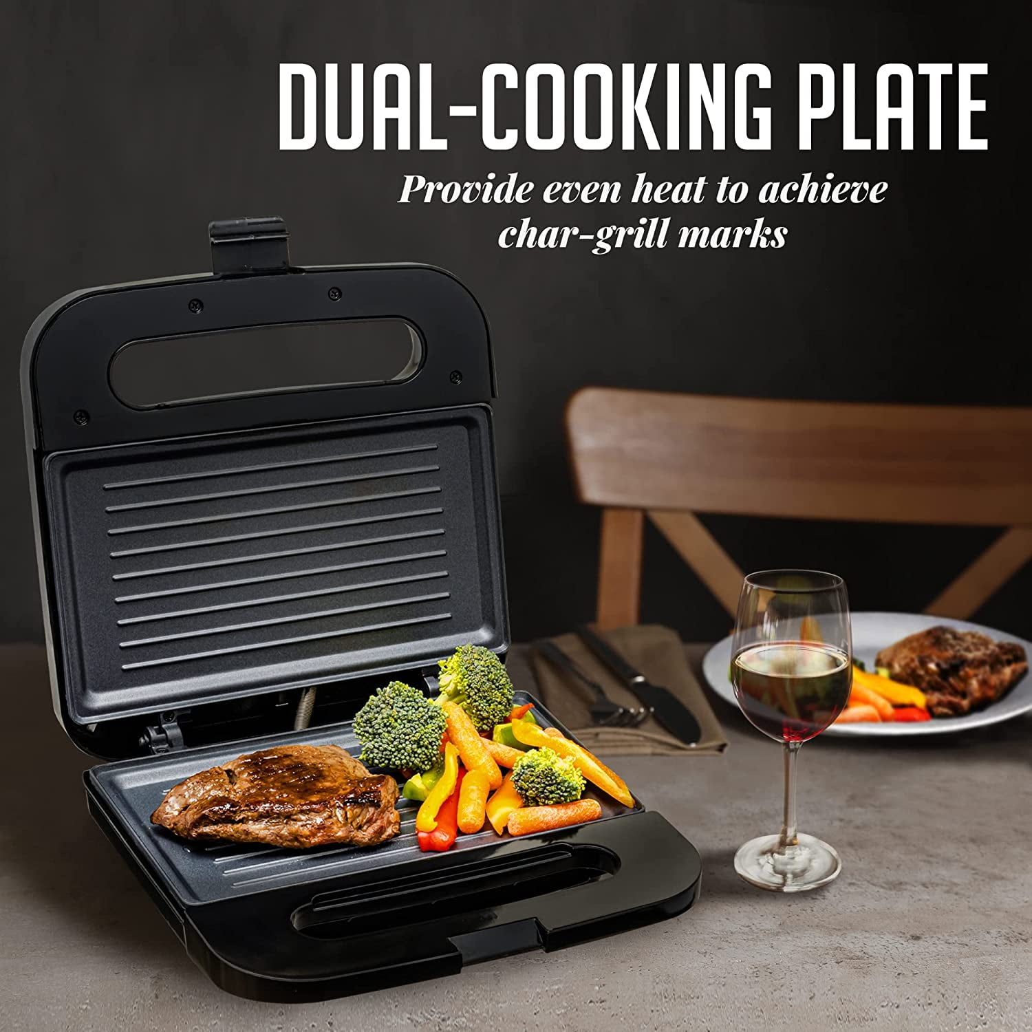 OVENTE Electric Panini Press Grill with Nonstick Plates, LED Indicator Lights, Thermostat Control, Cool Touch Handle, Compact Sandwich Maker Perfect for Cooking Breakfast, Snacks & More Black GP0401B