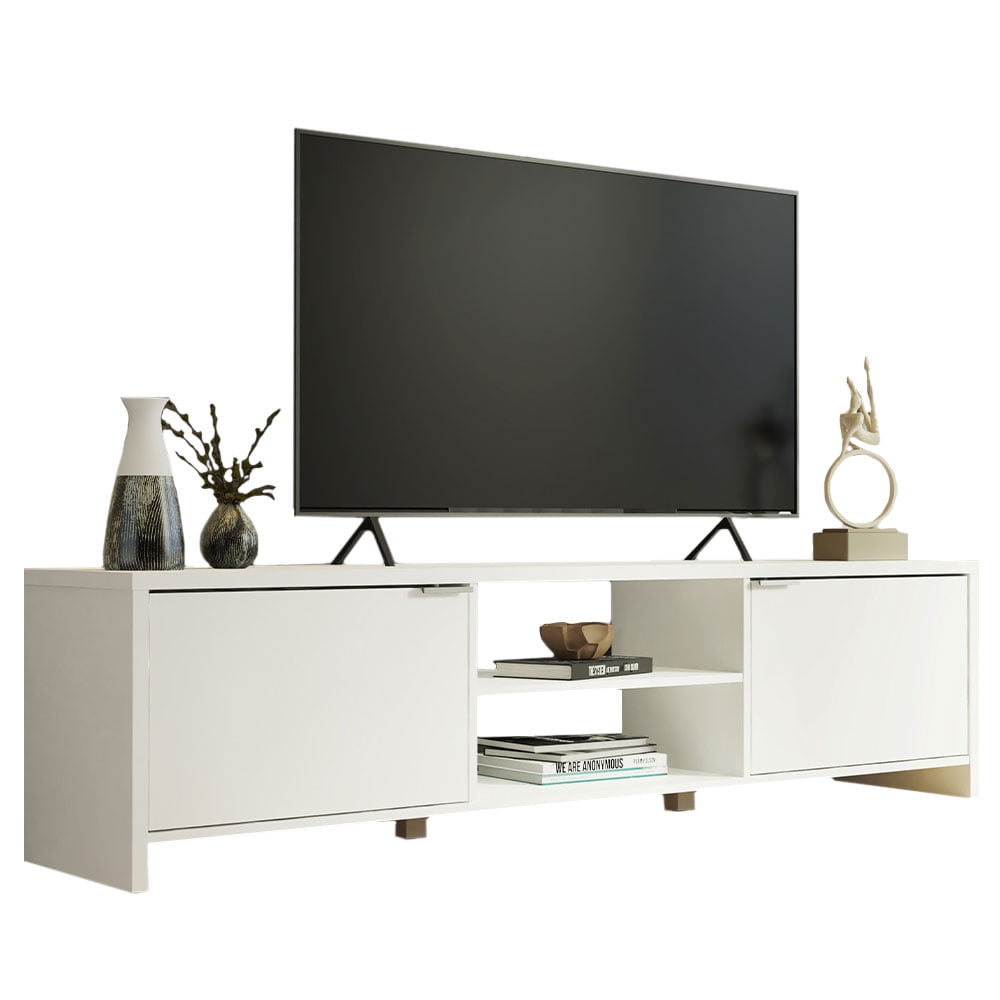 Madesa TV Stand Large Media Console with Cable Management for 65, 75 Inch Media Storage Gaming Living Room Entertainment Center Modern Wooden Television Cabinet - White