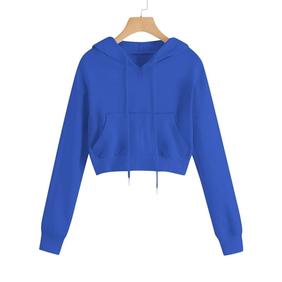AGWOLF Cropped Sweatshirts for Women Trendy Long Sleeve Hooded Tops with Pocket Cute Solid Color Y2K Hoodies