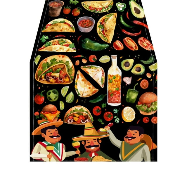 Mexican Table Runner Colorful Party Dining For Kitchen Day Of The Dead Festival Celebration Table Christmas Rectangle Oblong Table Winter Tablecloth 60 X 84 Tablecloth Wedding Table for Reception