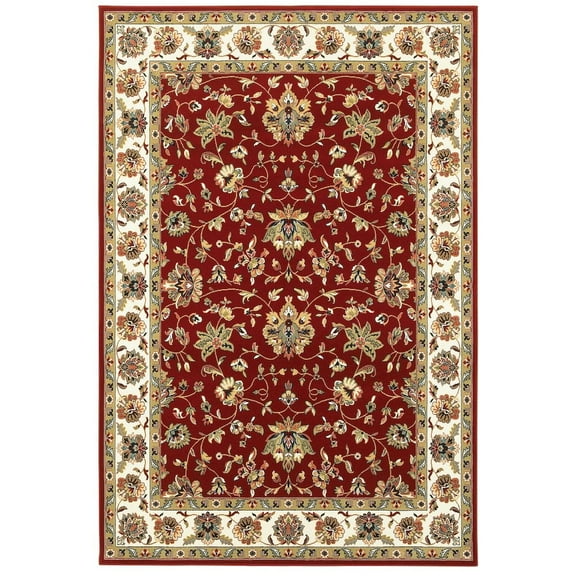 Oriental Weavers Kashan Area Rug - 4929R - 6'7" x 9'6" - in Red/ Ivory - Vintage Inspired, Stain Resistant, Family and Pet Friendly , Dining, Living Room Rug
