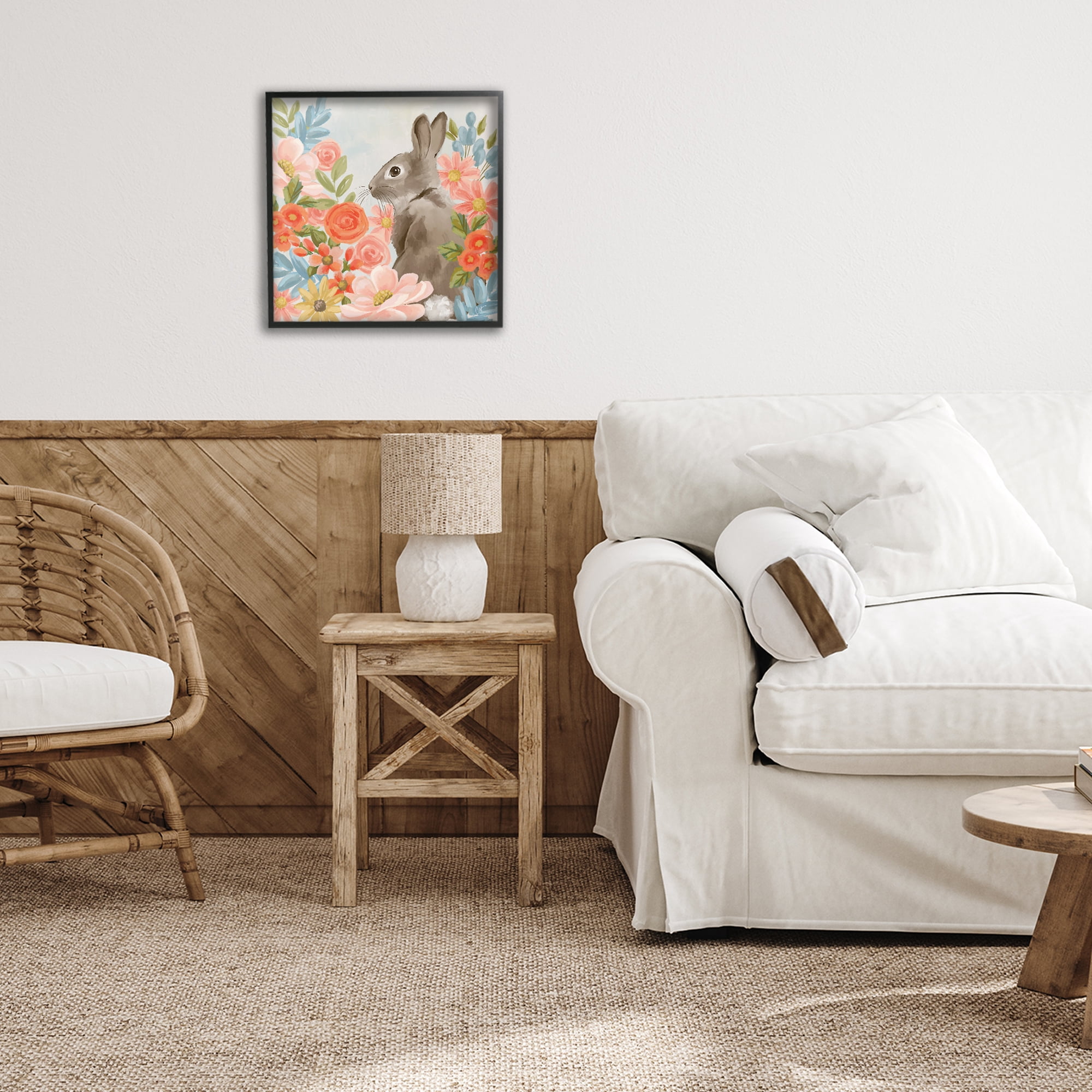 Stupell Industries Bunny In The Blooms Black Framed Giclee Art, design by Cat Thurman Designs