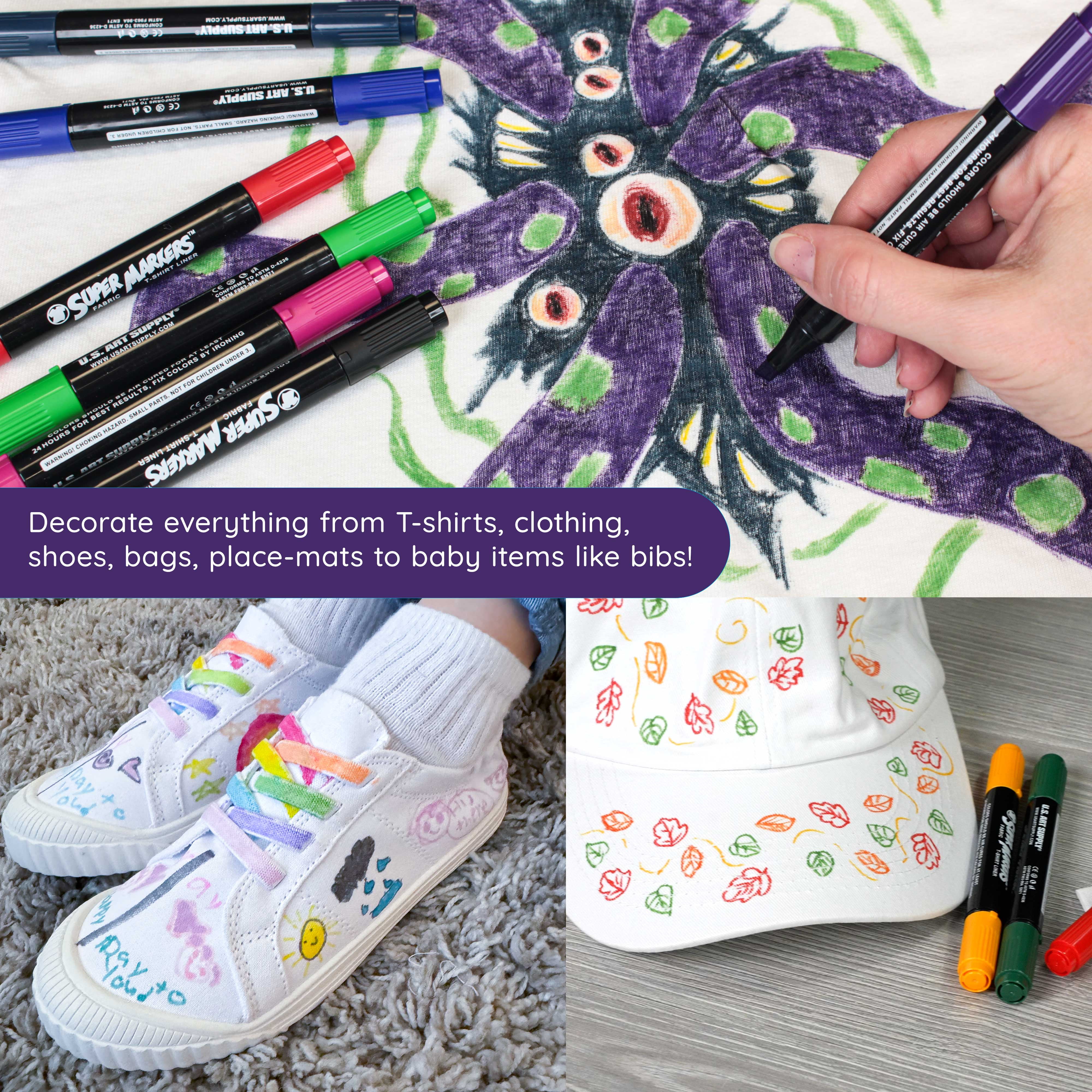 U.S. Art Supply Crazy Colors Dual Tip Fabric Markers 20 Color Set