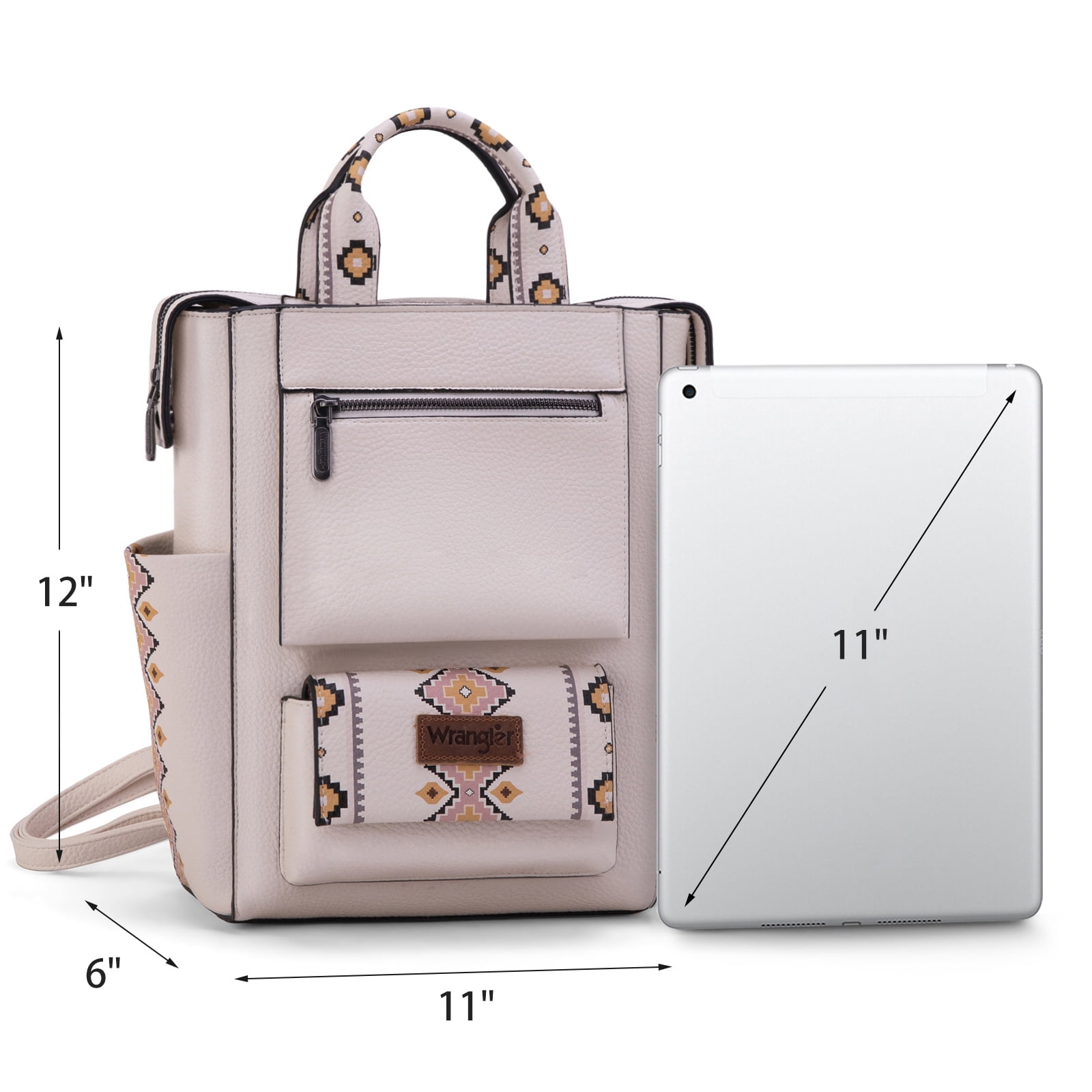 Wrangler Aztec Women Backpack Purse Convertible Fashion Ladies Anti Theft with Adjustable Strap, Beige